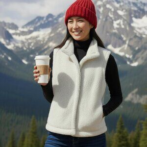 Calvin Klein Snap Sherpa Vest Jacket Women’s XL Ivory Stretch Fleece